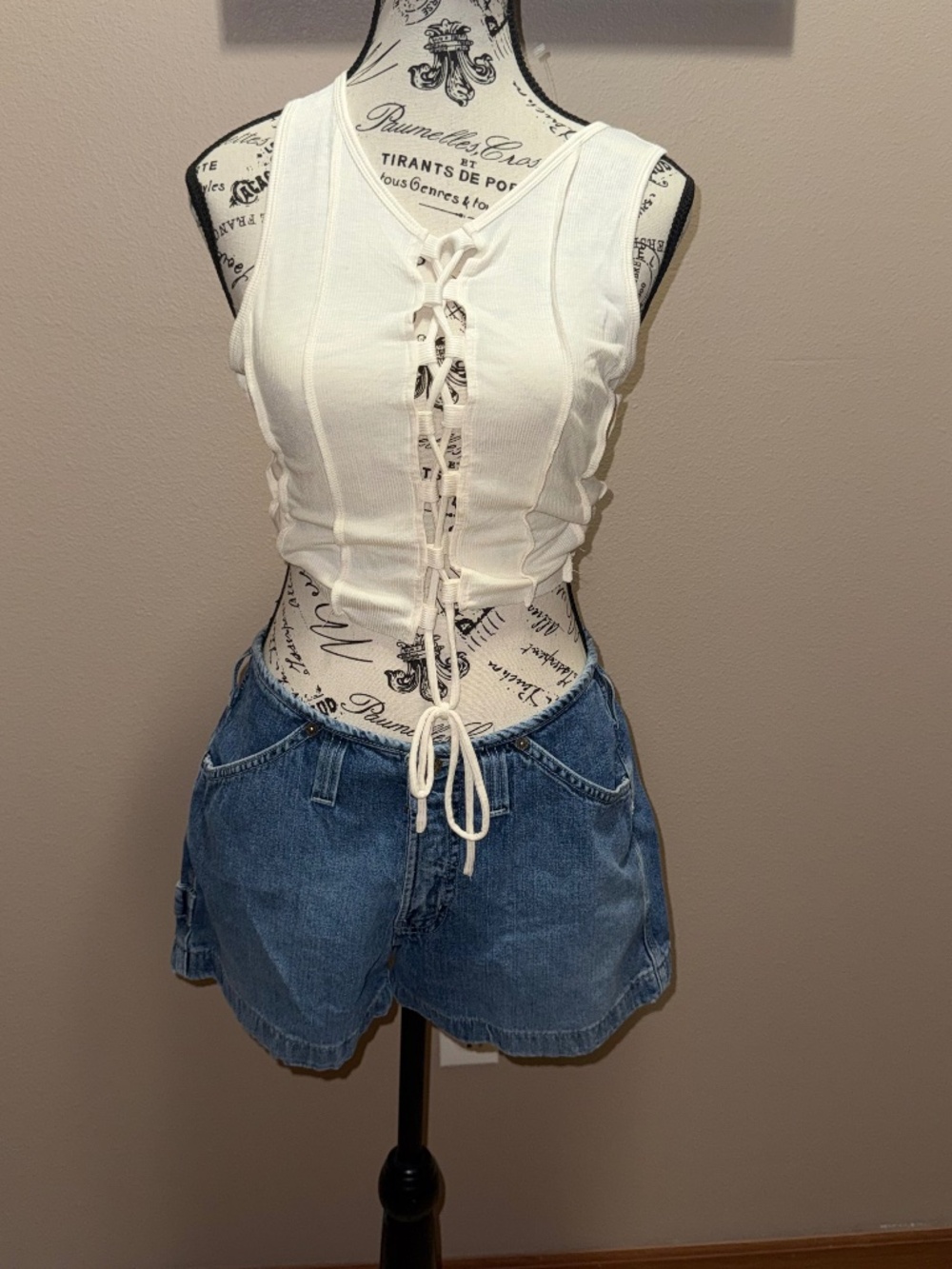 NWT Lace Up Corset Tank‎ Top Cream Ribbed Coquette Boho Coastal Cowgirl Medium